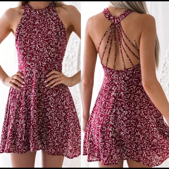 Dresses & Skirts - Red floral sundress halter sleeveless dress new
